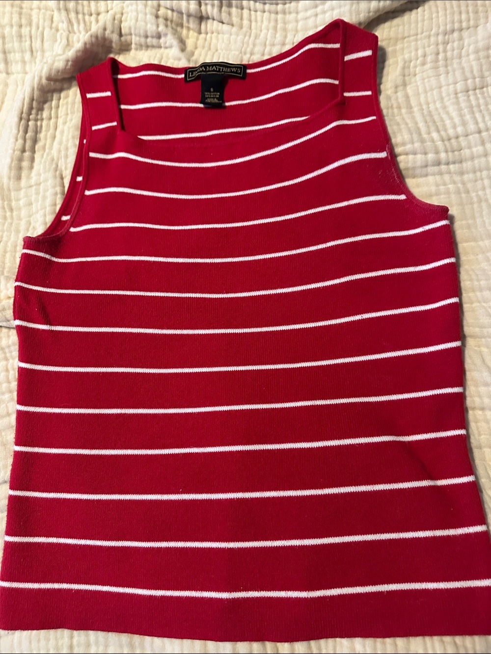 Lafayette 148 Red & White Striped Square-Neck Tank